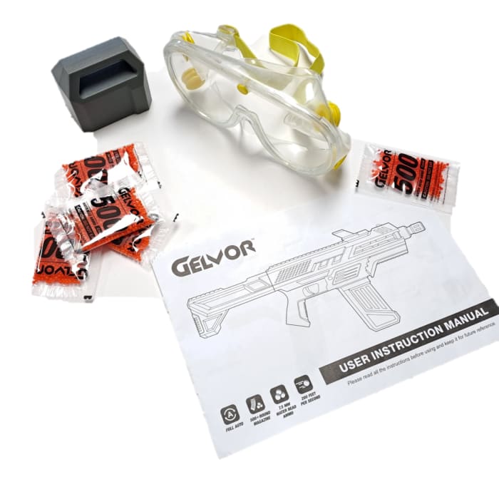 Gelvor Fully Automatic Gel Blaster (500 Round Magazine) with 5000 Free Rounds of 7.5mm Water Ammo **Goggles Included