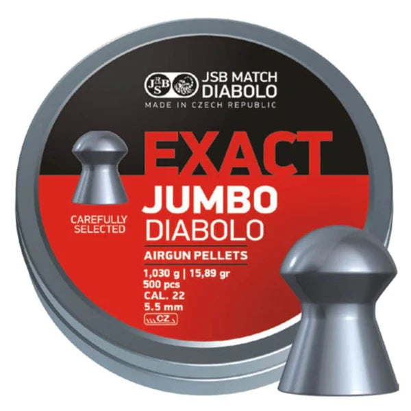 JSB Diabolo Jumbo Exact .22 500/Tin, 15.89Gr **No Returns Accepted**