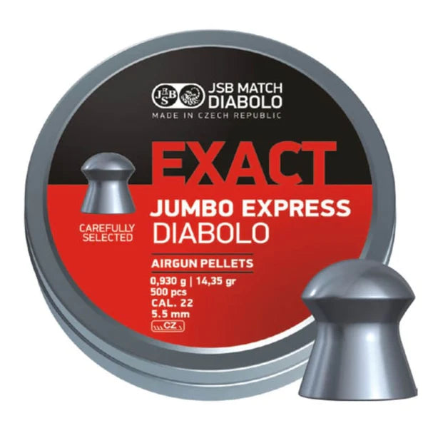 JSB Diabolo Jumbo Exact Express .22, 500 per Tin, 14.35 Grain