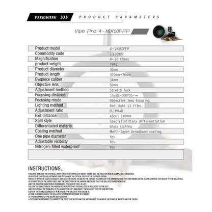 T-Eagle Scope, 4-16X50FFP, Viper