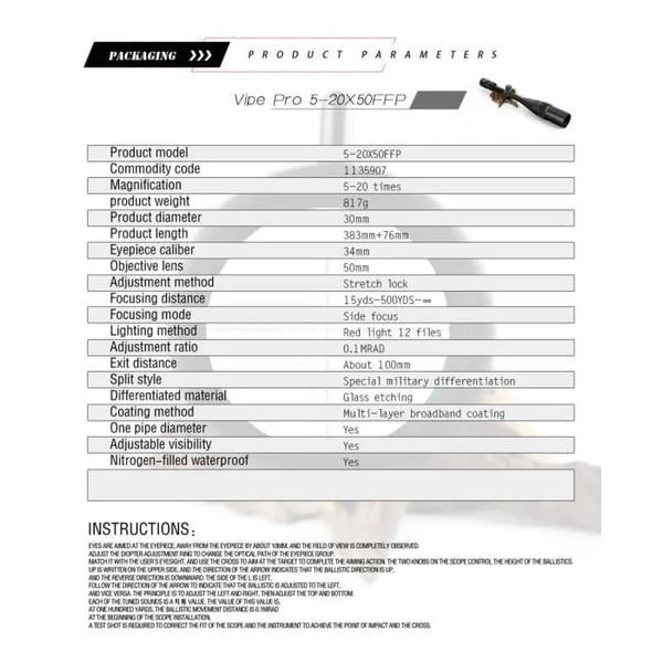 T-Eagle Scope, 5-20X50 FFP, VIPER